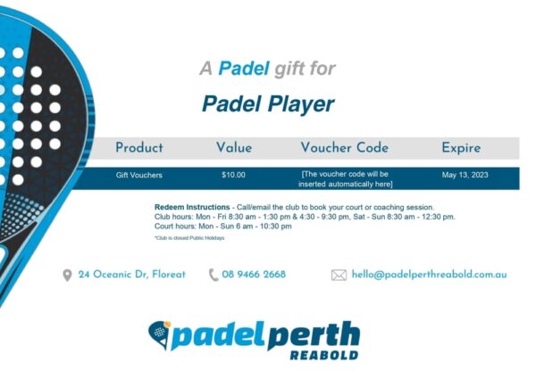 Voucher 2 Padel Perth Reabold - Shop